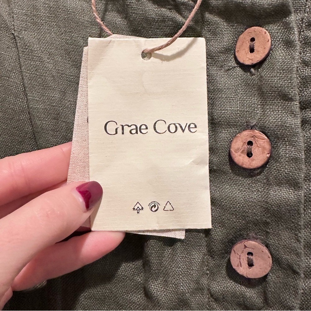 Grae Cove 100% Linen Thalia Button Fly Wide Leg‎ Palazzo Pants XL Green NWT - Picture 6 of 11